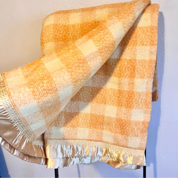Vintage Orange Wool Checkered Blanket - Picture 2 of 8